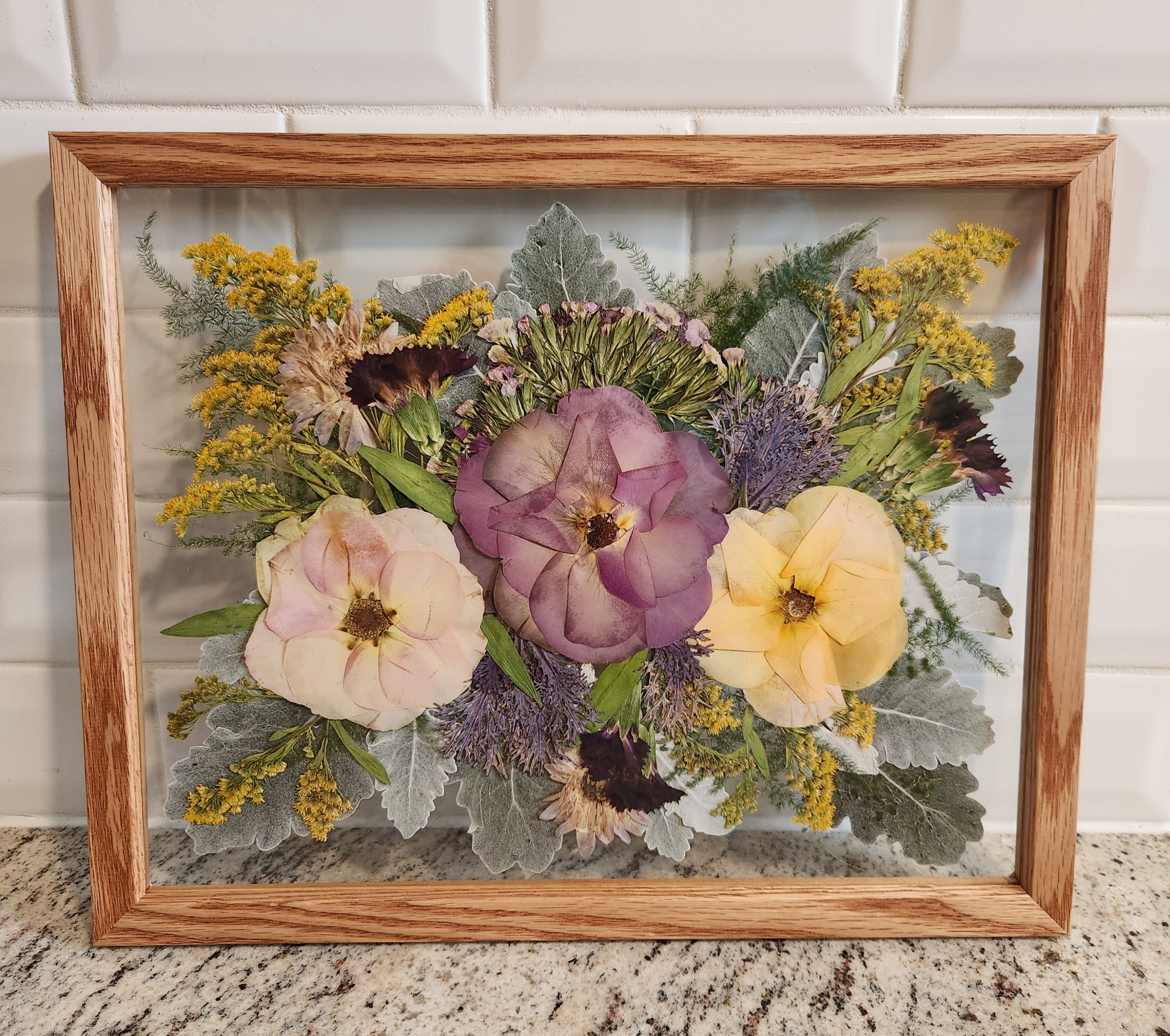 Pressed Bouquet 11x14 Burst style Honey frame